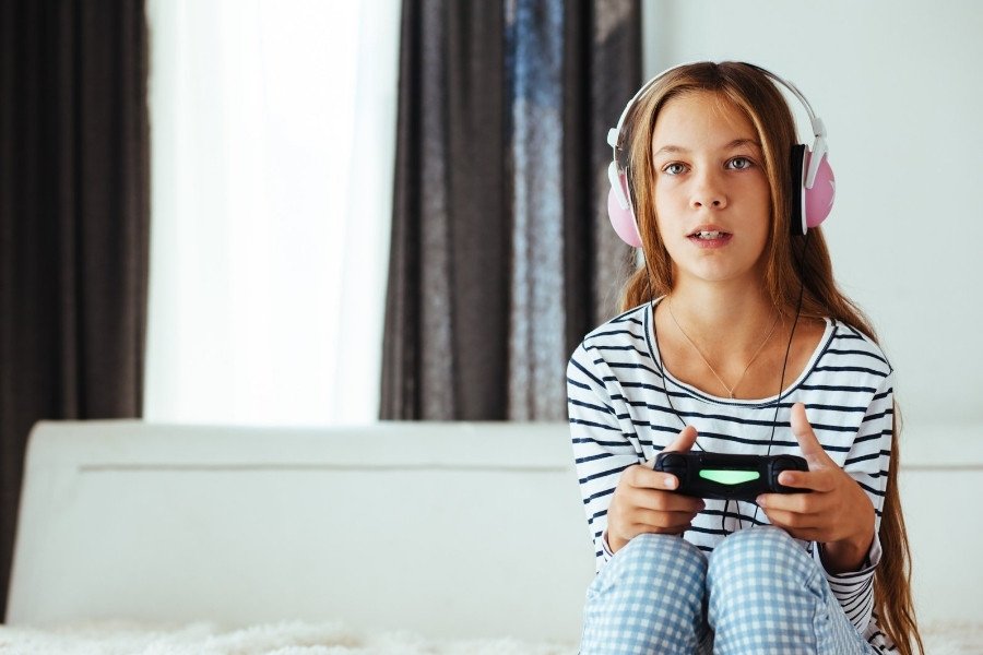 Girl playing video games